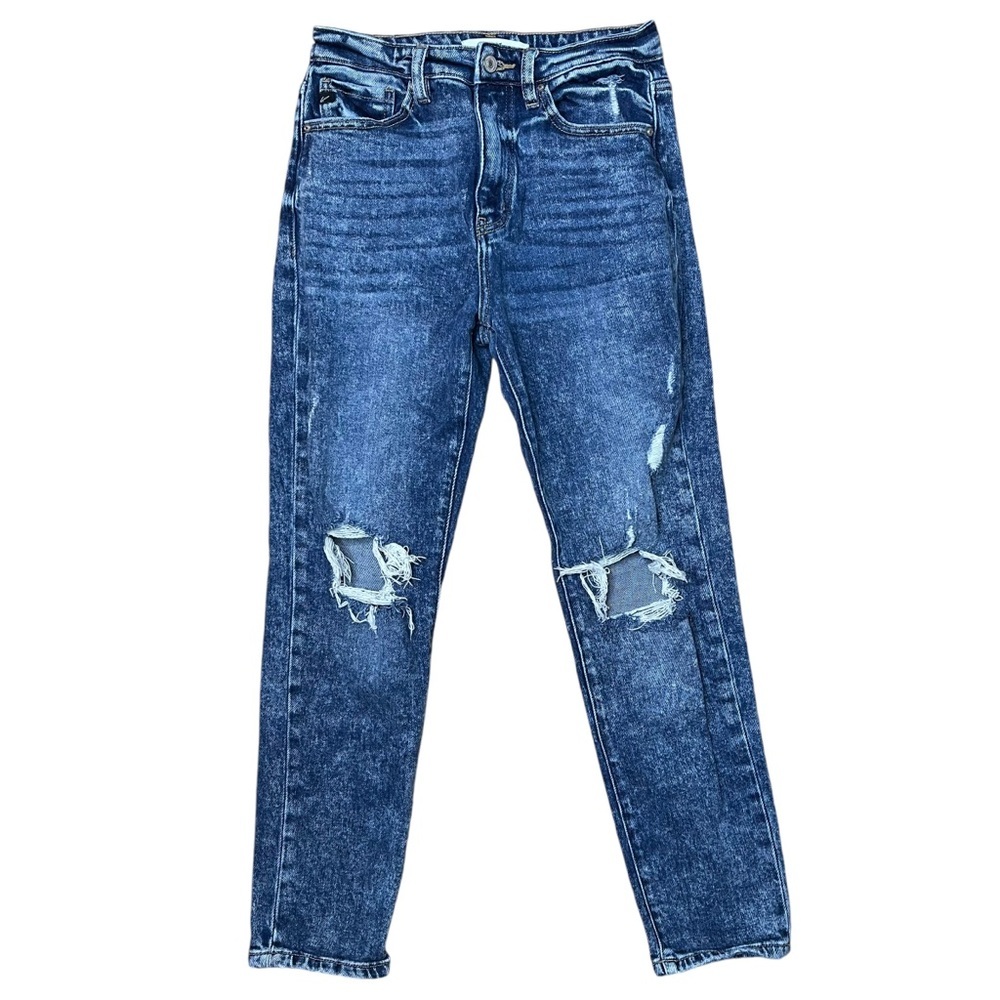 KanCan Women’s High Rise Acid Wash Distressed Slim Straight Leg‎ Jeans